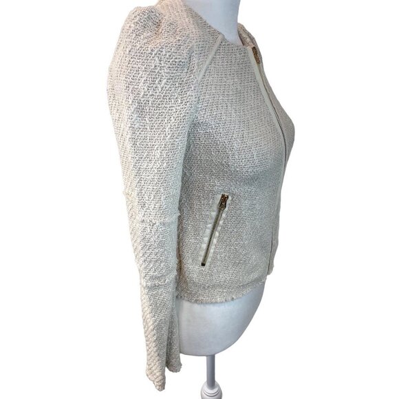 Juicy Couture Cotton Tweed Tan Tailored Italian Fabric Full Zip Fitted Jacket - Picture 4 of 13